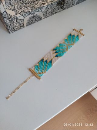 Pulsera Miyuki turquesa-blanca