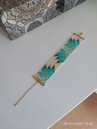 Pulsera Miyuki turquesa-blanca