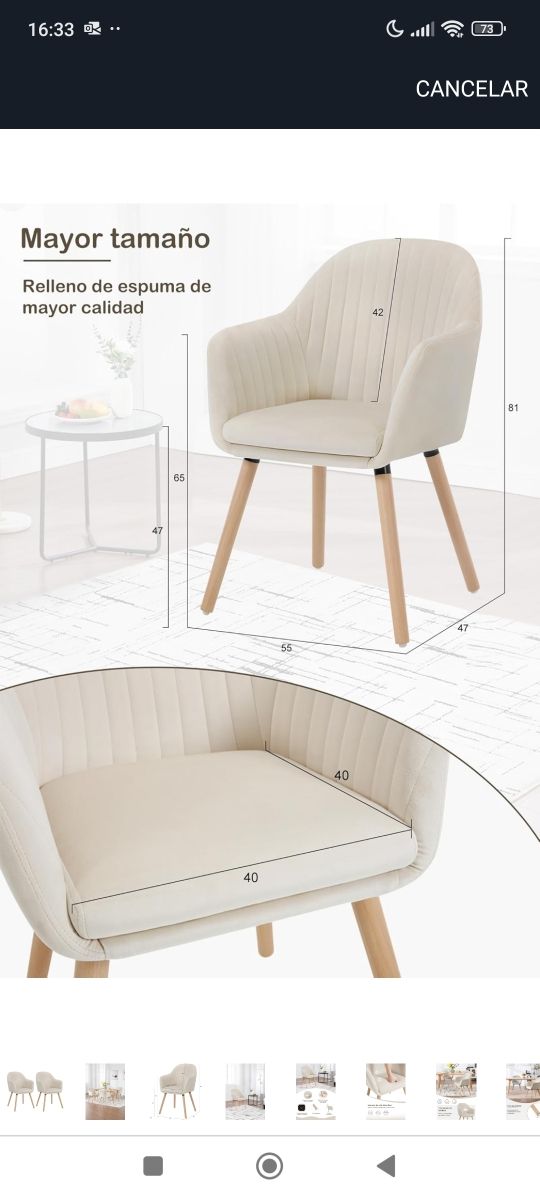 2 Sillas Comedor Beige Vintage nuevos