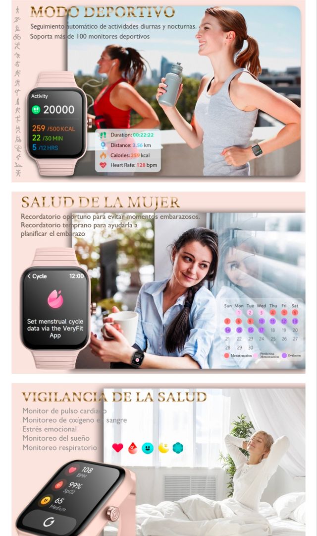 Smartwatch Mujer Rosa - Reloj Inteligente