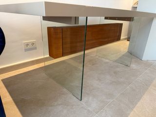 Mesa escritorio diseño beige - cristal, madera