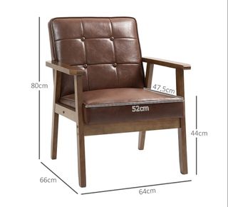 Sillón / silla marrón de madera y piel