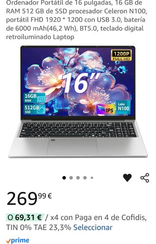 Portátil 16GB RAM, SSD 512GB Windows 11