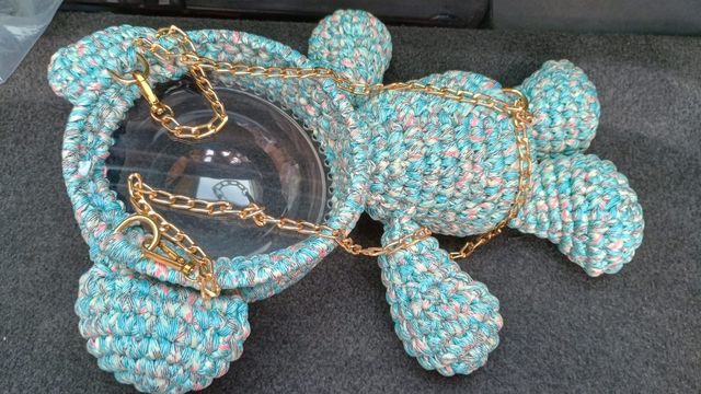 Borsa uncinetto a mano, rosa-turchese