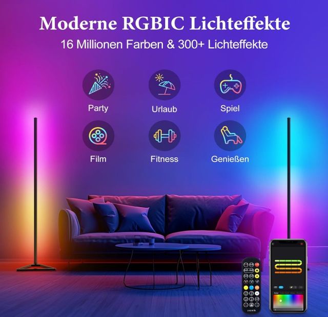 Lámpara de pie LED 140 cm negra, multicolor NUEVA