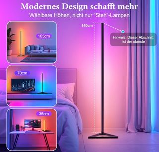 Lámpara de pie LED 140 cm negra, multicolor NUEVA