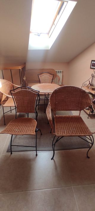 Conjunto jardín mimbre y acero