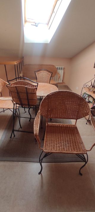 Conjunto jardín mimbre y acero