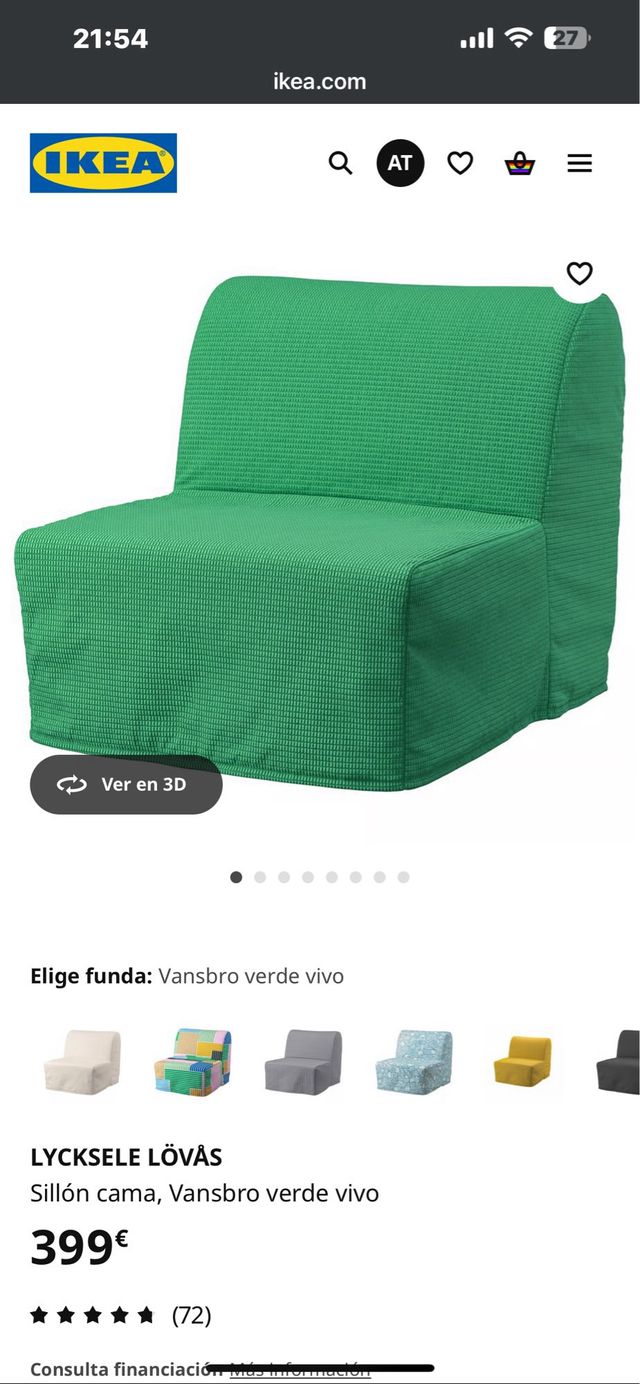 Sillón cama verde oscuro con funda