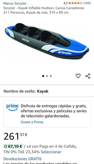 Kayak Sevylor hinchable 3 asientos hasta 210 kg