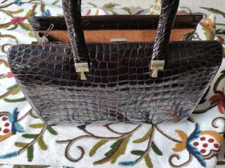 Bolso cocodrilo auténtico marrón vintage