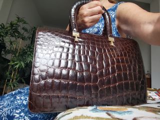 Bolso cocodrilo auténtico marrón vintage