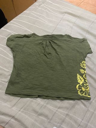 Camiseta niña flores - verde oliva
