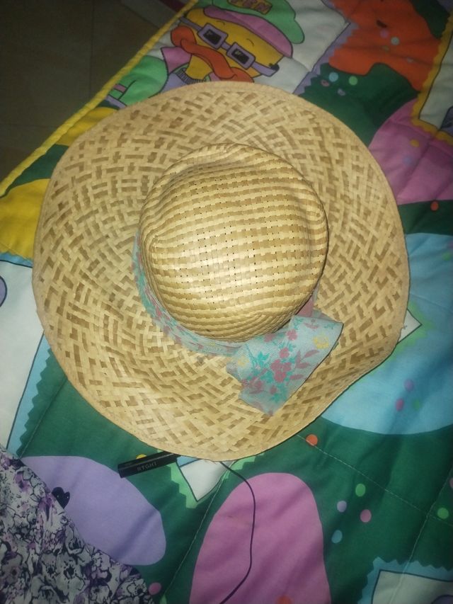 Sombrero paja mujer beige/rosa