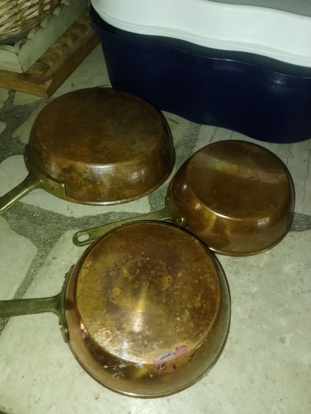 3 Padelle in Rame Antiche