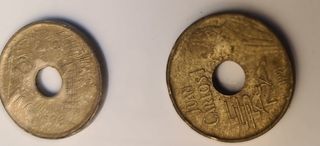 Monedas 1 Peseta España, 5 pts, 50 ctm,