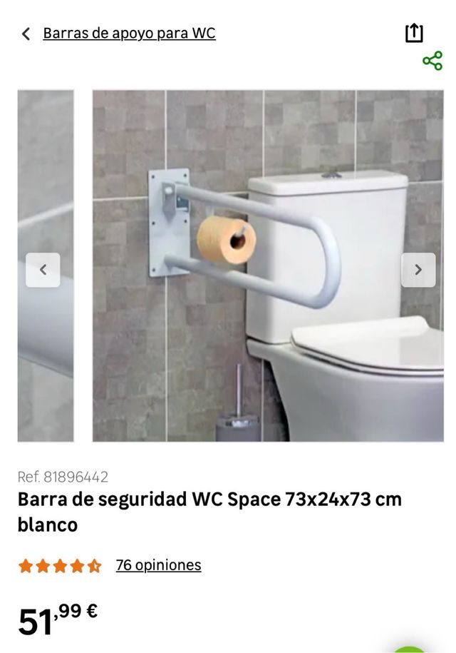 Barra de seguridad WC Space 73x24x73 cm blanco
