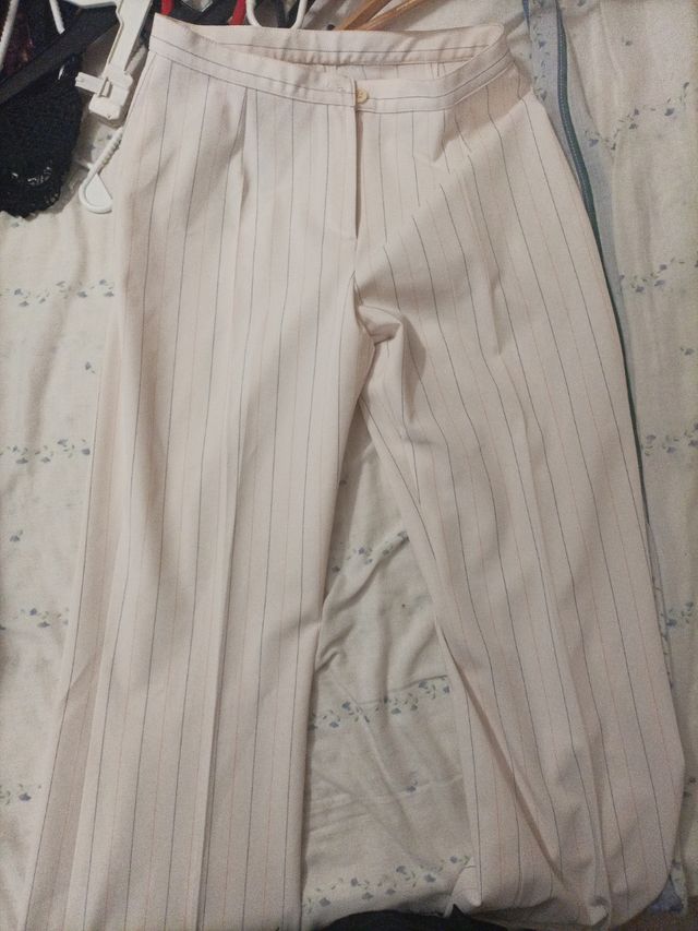 Pantalón rayado blanco mujer M