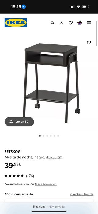 Mesa auxiliar Ikea negra SETSKOG