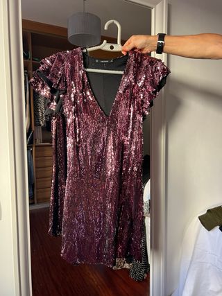 Vestido lentejuelas Zara Basic morado talla S