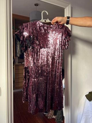 Vestido lentejuelas Zara Basic morado talla S