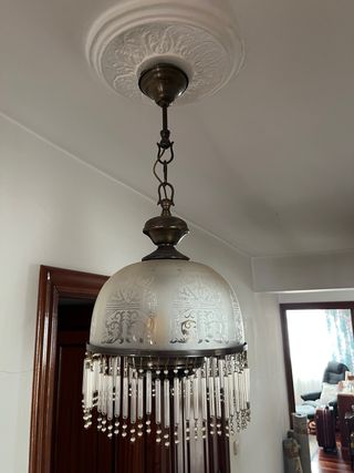 Lámpara techo vintage cristal grabado