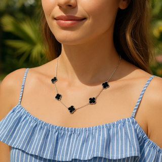 Collana donna Sangra a trifoglio nero in madreperl