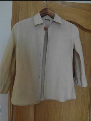 Camisa lino beige manga 3/4