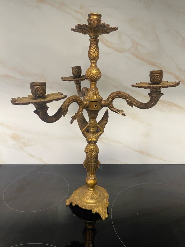 Candelabro bronce antiguo 3 brazos