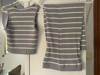 Conjunto rayas gris-blanco, nuevo