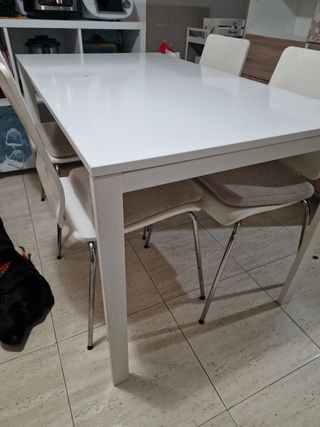 Mesa blanca cocina - metal y madera
