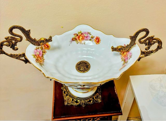 Centro mesa cerámica bronce y oro