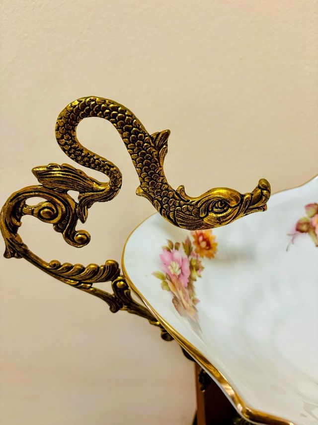 Centro mesa cerámica bronce y oro