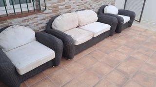 Sofá jardín mimbre 3 plazas