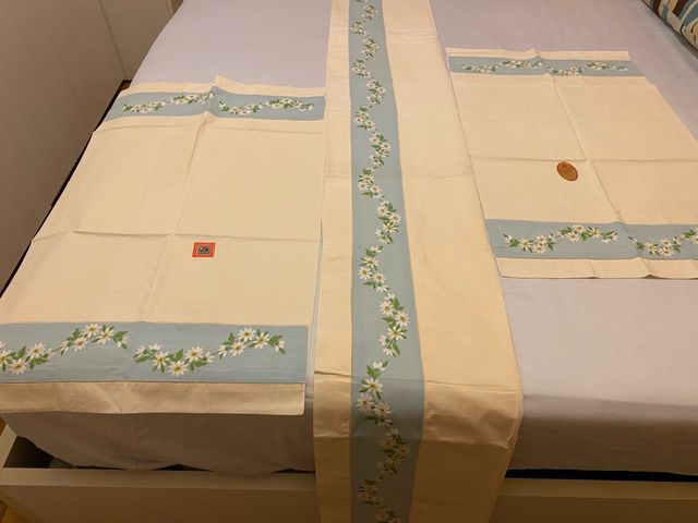 Parure letto lino beige-azzurro