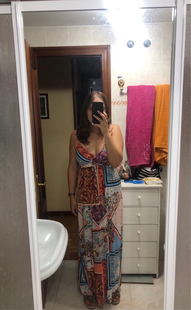 Vestido largo estampado multicolor