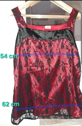 Blusa satén, roja y negra - Talla 46
