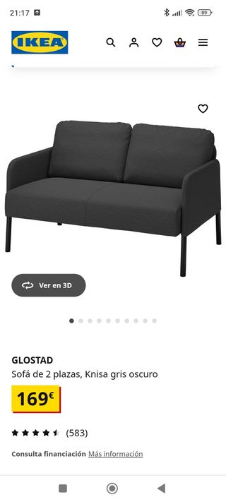 Sofá Glostad Ikea 2 plazas - Gris oscuro. 