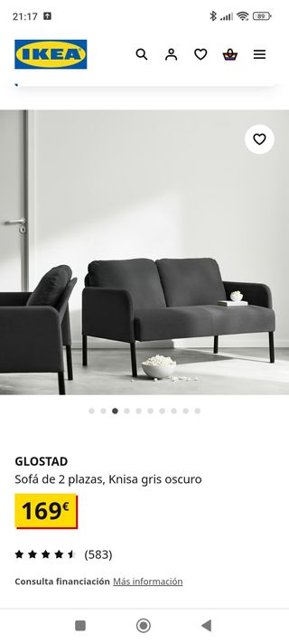 Sofá Glostad Ikea 2 plazas - Gris oscuro. 