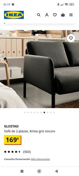 Sofá Glostad Ikea 2 plazas - Gris oscuro. 