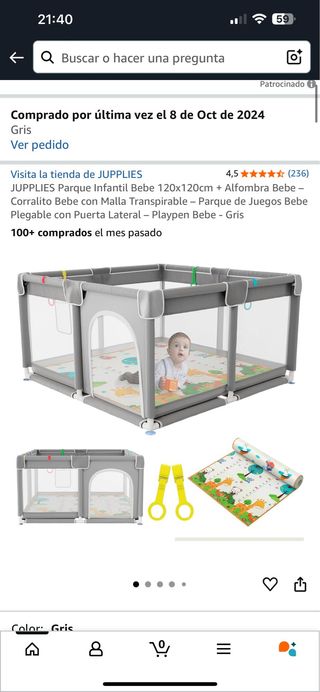 Parque Bebe JUPPLIES 120x120cm Gris