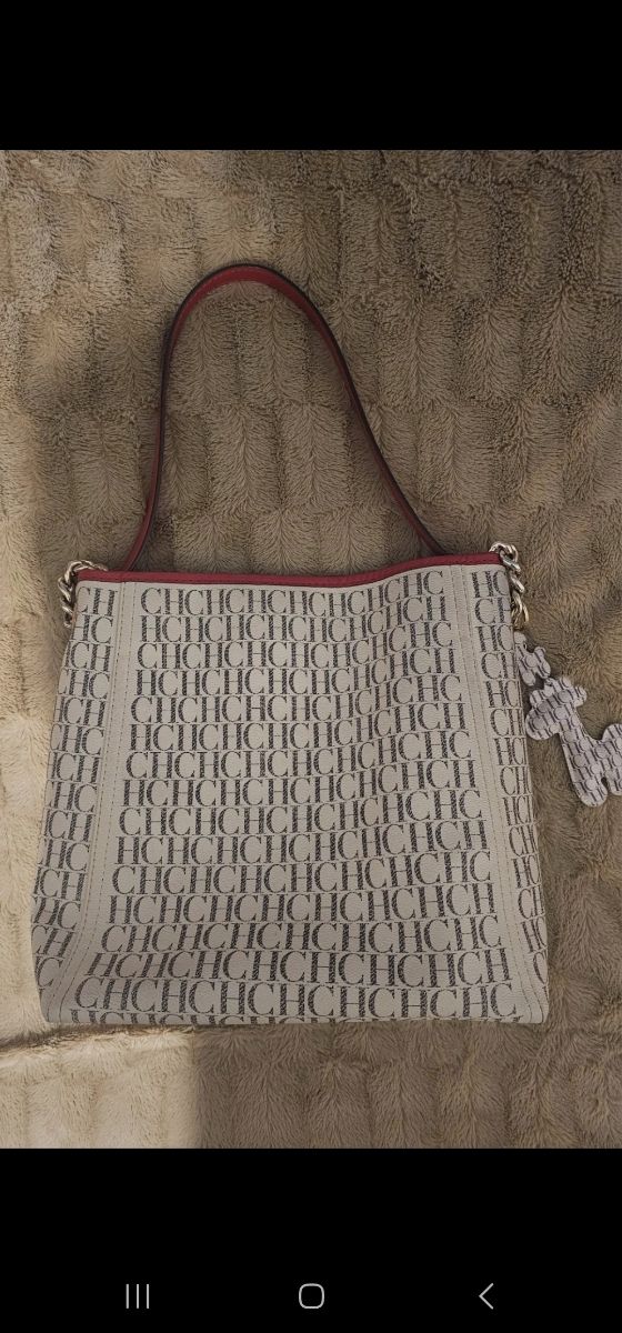 Bolso Carolina Herrera Beige-Rojo