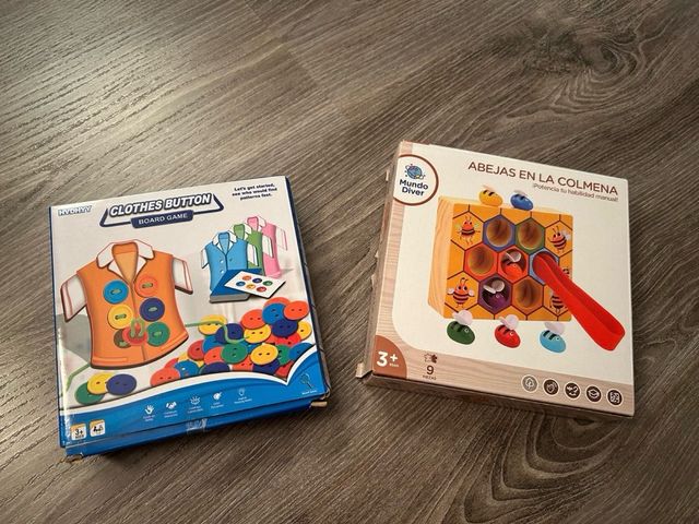 Juegos: coser botones y abejas en la colmena