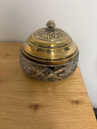 Bombonera cristal y metal plata - Vintage