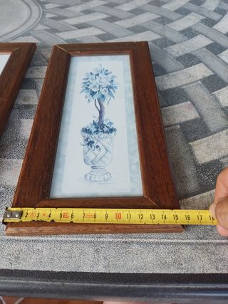 2 Cuadros florales azules vintage decoración baño.