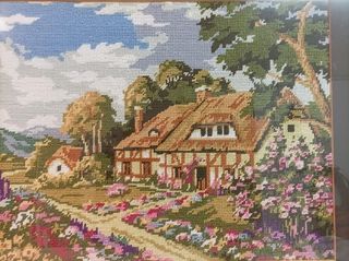 Cuadro bordado: Casa campestre
