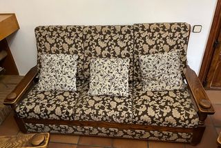 Sofá-cama + 2 sillones madera roble
