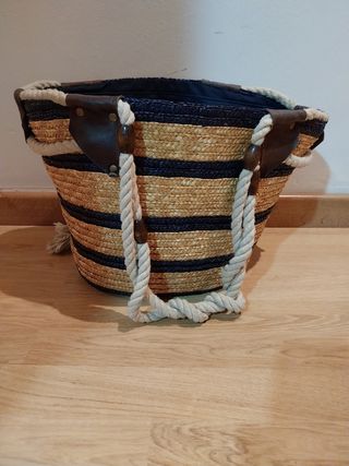 Bolso playa rayas beige-azul