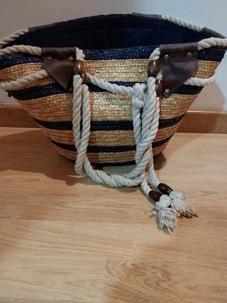 Bolso playa rayas beige-azul