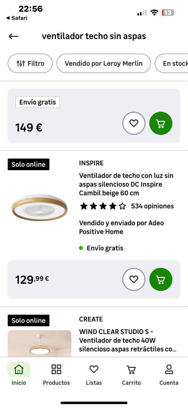 Ventilador techo LED blanco.